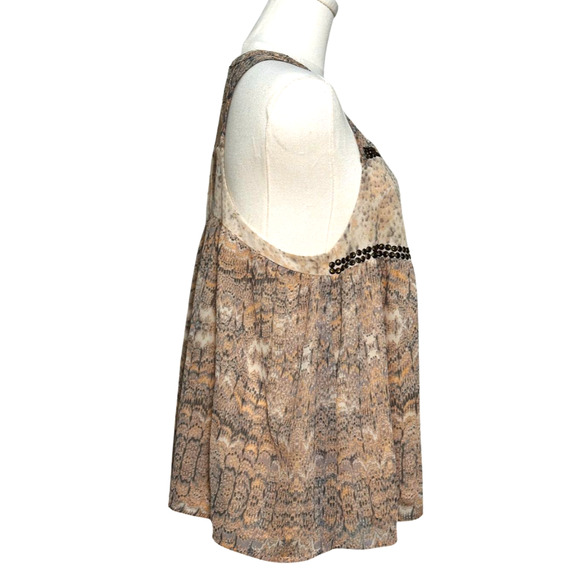 Ecote Flowy Peach Gray Watercolor Snakeskin Bronze Studded Boho Tank Top Medium - Picture 3 of 7